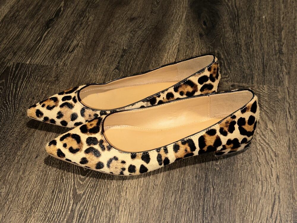 J. Crew Shoes Flats Pointed Toe Calf Hair Leopard Animal Print Women 9 Tan